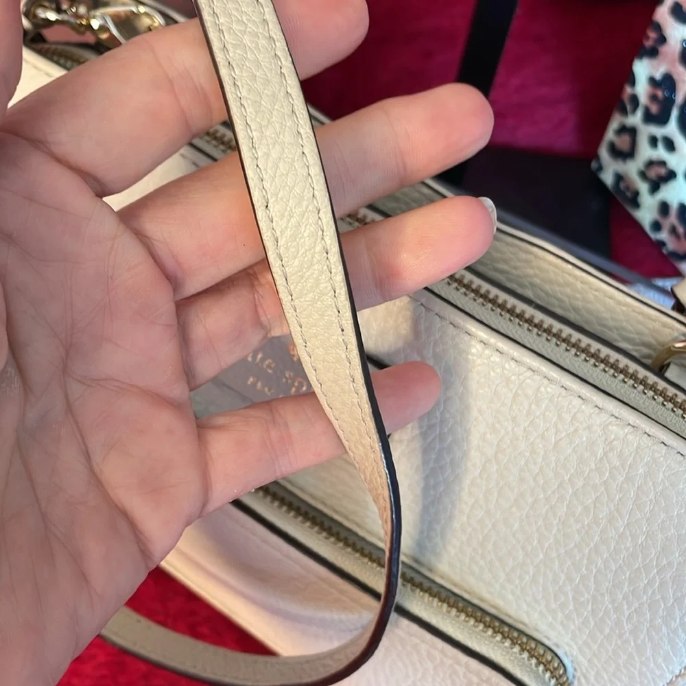 KATE SPADE SAVILLA BAXTER STREET SEEDPEARL CROSSBODY BEIGE LEATHER GOLD HARDWARE